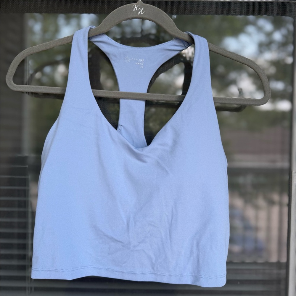 Aerie OFFLINE Light Blue Racerback Crop Tank Top With Built In Sports Bra!